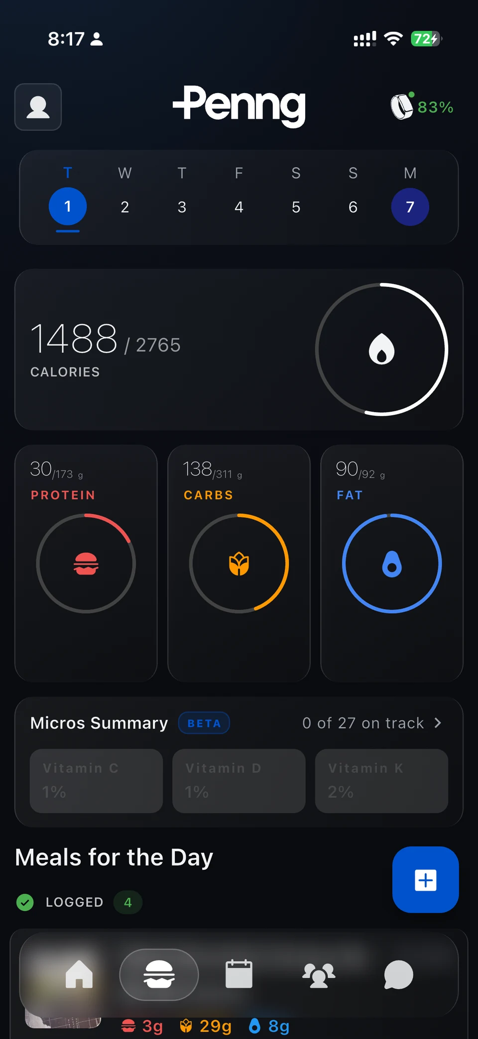Penng app nutrition interface